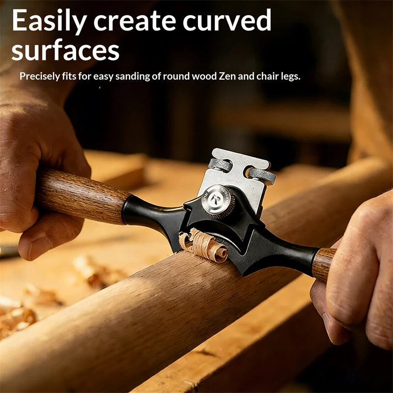 Concave Bottom Spokeshave Woodworking Hand Plane with 40mm Steel Blade and Dual Adjustment Screws Precision Curved Surface Trimming Tool Ductile Cast Iron Body Wood Carving Spokeshave for Chair Legs and Round Dowels — view 2