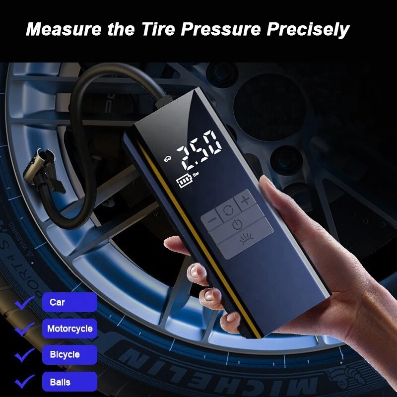 Cordless Tire Inflator Air Compressor Power Bank Portable Digital Tire Pump Fast Inflate Air Pump LED Light for Car Tires Bicycle Ball — view 3