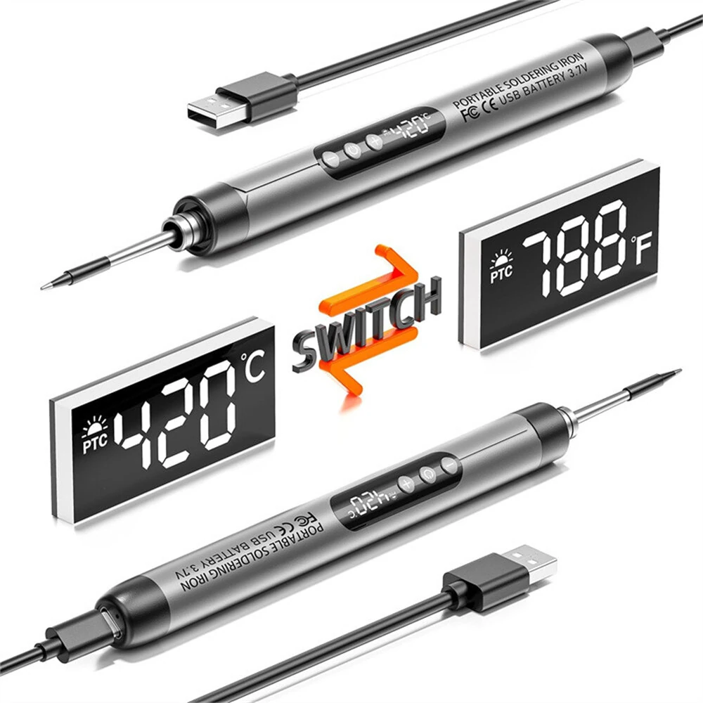 Cordless USB Digital Soldering Iron Adjustable Temperature Type-C Interface Fast Heating Soldering Tool Portable Welding Kit for Circuit Board Electrical Repair Crafting Jewelry 30 Minutes Operation — view 4