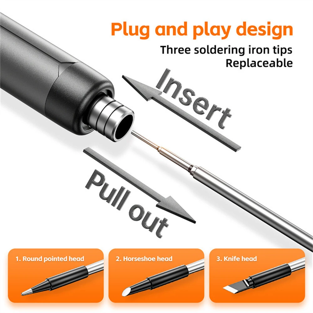 Cordless USB Digital Soldering Iron Adjustable Temperature Type-C Interface Fast Heating Soldering Tool Portable Welding Kit for Circuit Board Electrical Repair Crafting Jewelry 30 Minutes Operation — view 6