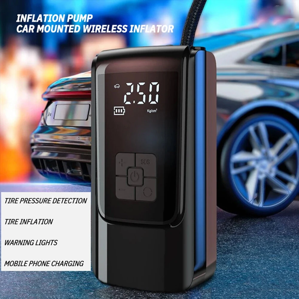 Cordless150psi Vehicle Air Pump with LED Lighting Digital Display Accurate Detection Of Preset Tire Pressure Low Noise Tire Inflation — view 3