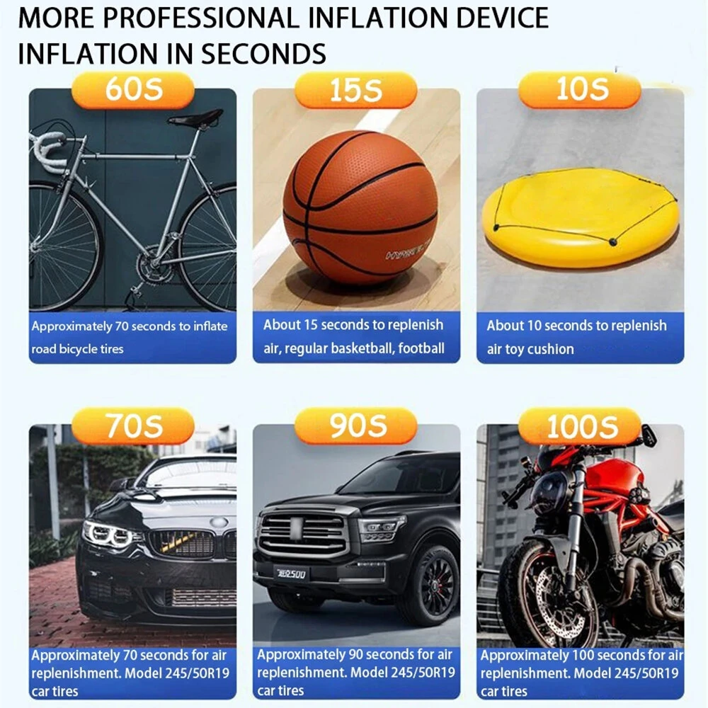 Cordless150psi Vehicle Air Pump with LED Lighting Digital Display Accurate Detection Of Preset Tire Pressure Low Noise Tire Inflation — view 9