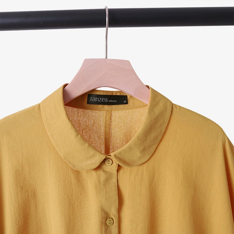 Cotton Solid Button Lapel Ruched Casual Blouse — view 5