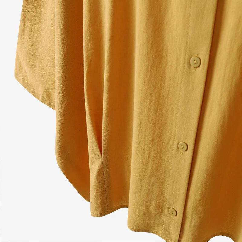 Cotton Solid Button Lapel Ruched Casual Blouse — view 7