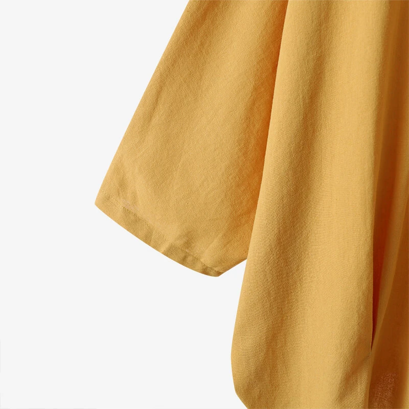 Cotton Solid Button Lapel Ruched Casual Blouse — view 8