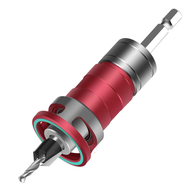 Countersink Drill And 5 Center Drill Bits 6542 Steel Aluminum Alloy 6.35mm Shank Semi-Automatic Depth Adjustment Adjustable Depth Scale Stop Function Replaceable Bits 170x100mm Red Blue Gold — view 2