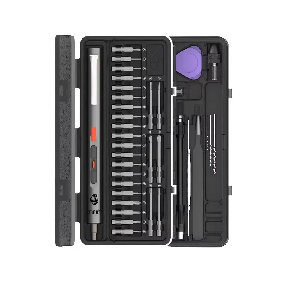 CreationSpace CS0802A/CS0802B Mini Electric Screwdriver Set Rechargeable Lithium Battery 3 Torque Settings 26 Precision Bits LED Light Portable Repair Tool Fast Charging