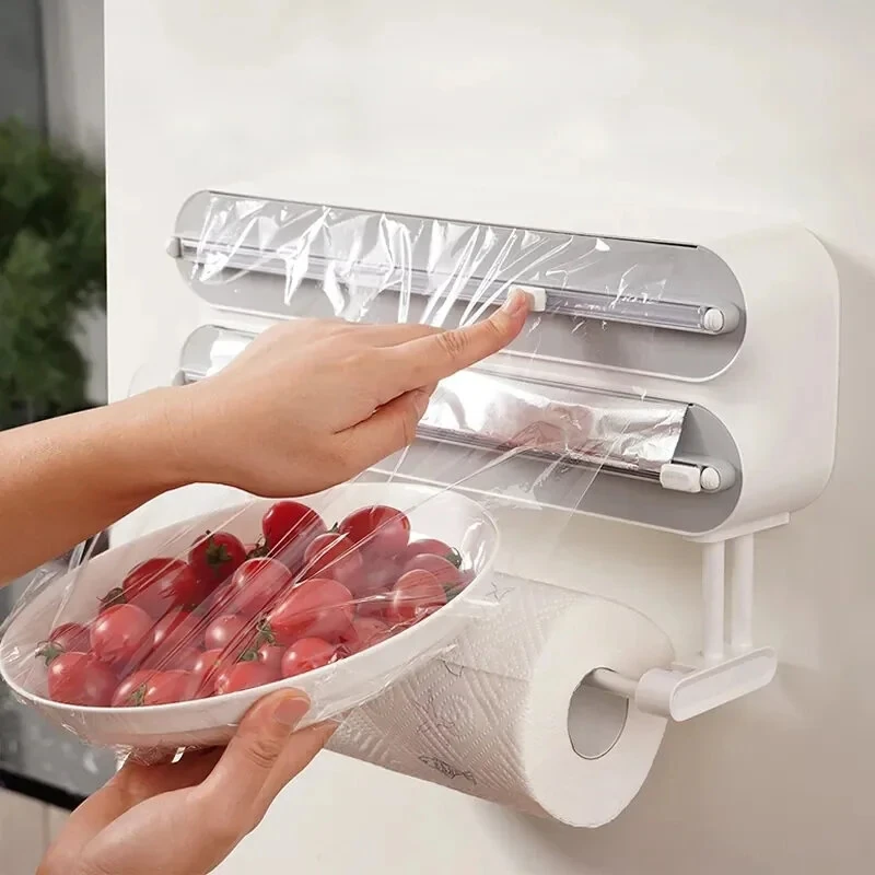 Creative Magnetic Wall-mounted Multifunctional Double-layer Plastic Wrap Cutter Baking Cutter Adjustable Kitchen Supplies Storage — view 3