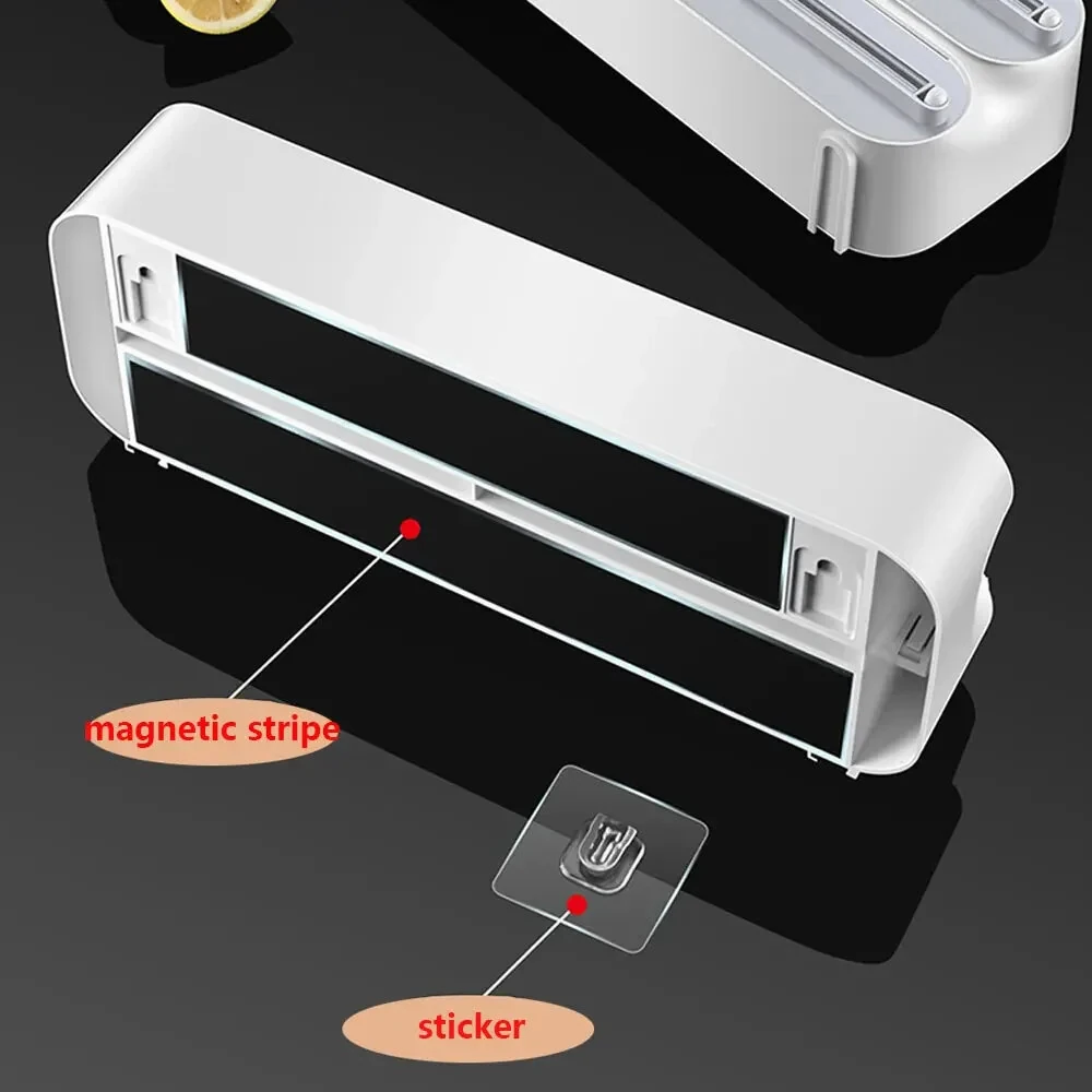 Creative Magnetic Wall-mounted Multifunctional Double-layer Plastic Wrap Cutter Baking Cutter Adjustable Kitchen Supplies Storage — view 4
