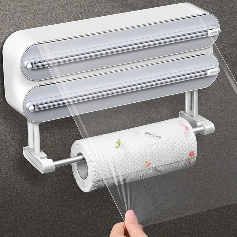 Creative Magnetic Wall-mounted Multifunctional Double-layer Plastic Wrap Cutter Baking Cutter Adjustable Kitchen Supplies Storage — view 5
