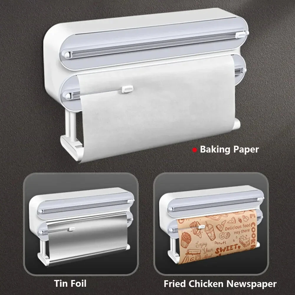 Creative Magnetic Wall-mounted Multifunctional Double-layer Plastic Wrap Cutter Baking Cutter Adjustable Kitchen Supplies Storage — view 6
