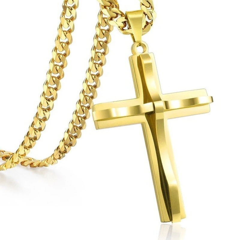 Cross Pendant Necklaces For Men Women Golden Silvery Stainless Steel Charm Chain Male Hip Hop Jewelry — view 2