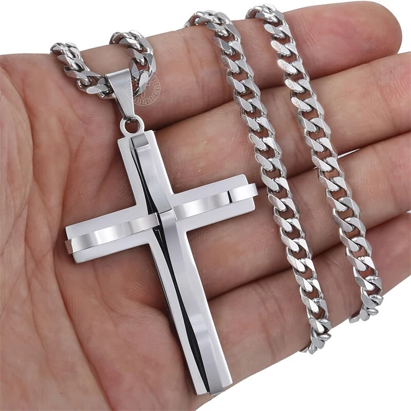 Cross Pendant Necklaces For Men Women Golden Silvery Stainless Steel Charm Chain Male Hip Hop Jewelry — view 6