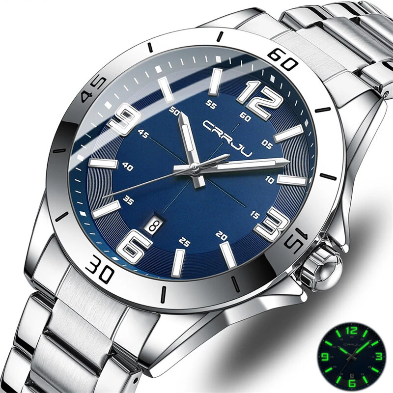 CRRJU Luxury Men's Business Watches Fashion Stainless Steel Quartz Watches Auto Date Luminous Steel Bracelet Wristwatch — view 11
