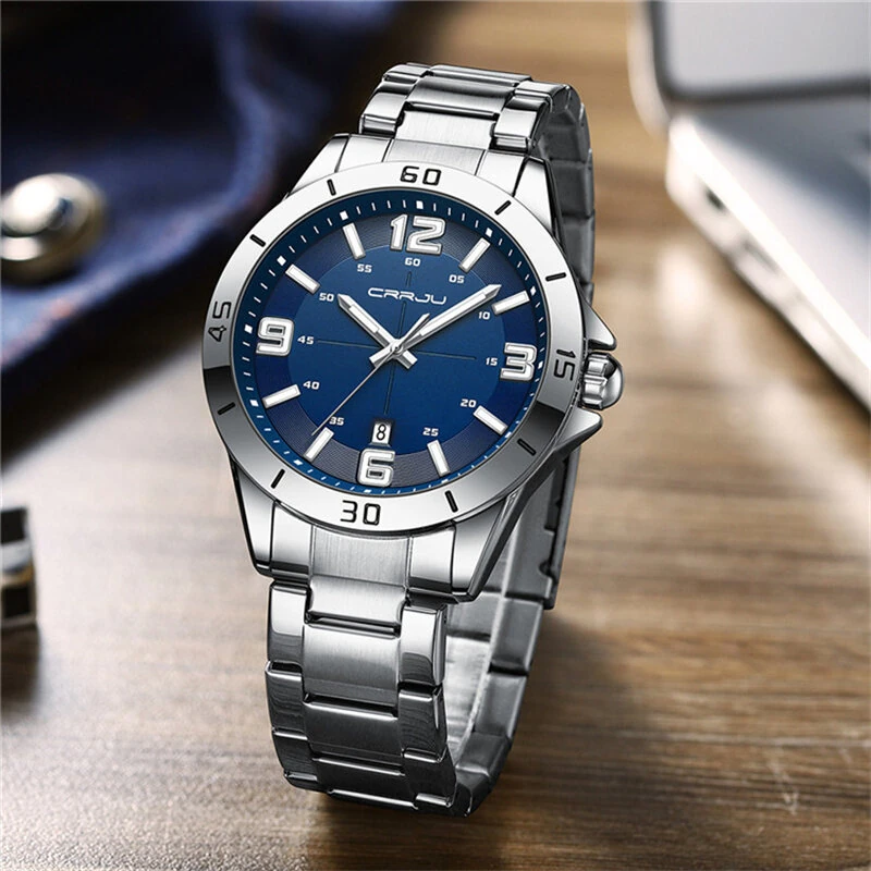 CRRJU Luxury Men's Business Watches Fashion Stainless Steel Quartz Watches Auto Date Luminous Steel Bracelet Wristwatch — view 2