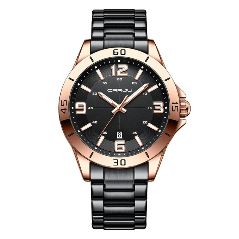 CRRJU Luxury Men's Business Watches Fashion Stainless Steel Quartz Watches Auto Date Luminous Steel Bracelet Wristwatch — view 9