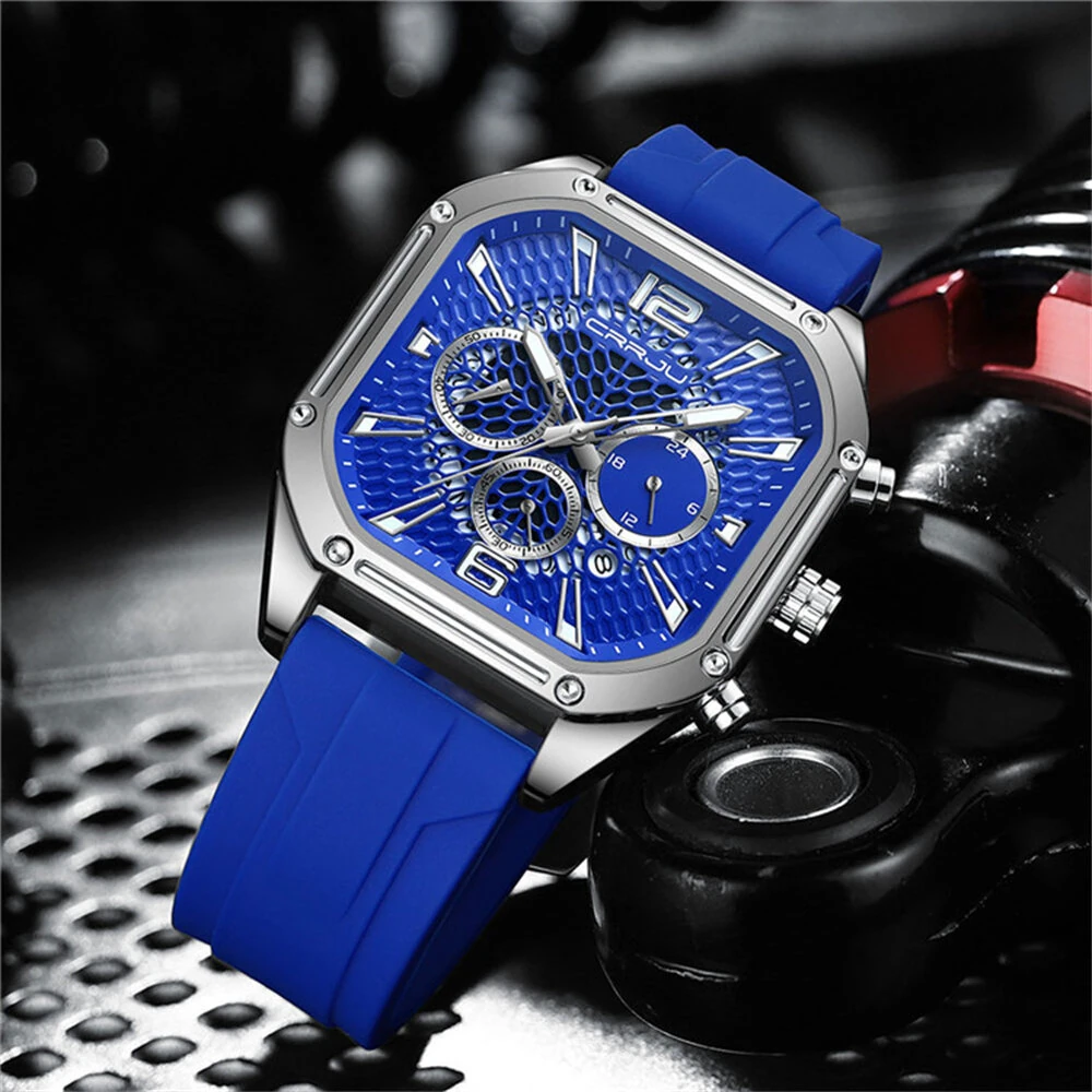 CRRJU Men's Business Quartz Watch Silicone Strap Waterproof Sport Wristwatch with Automatic Date Casual Design and Watch Box — view 10