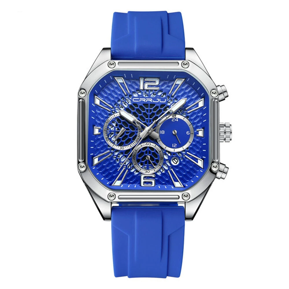 CRRJU Men's Business Quartz Watch Silicone Strap Waterproof Sport Wristwatch with Automatic Date Casual Design and Watch Box — view 2