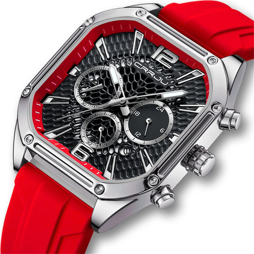 CRRJU Men's Business Quartz Watch Silicone Strap Waterproof Sport Wristwatch with Automatic Date Casual Design and Watch Box — view 5