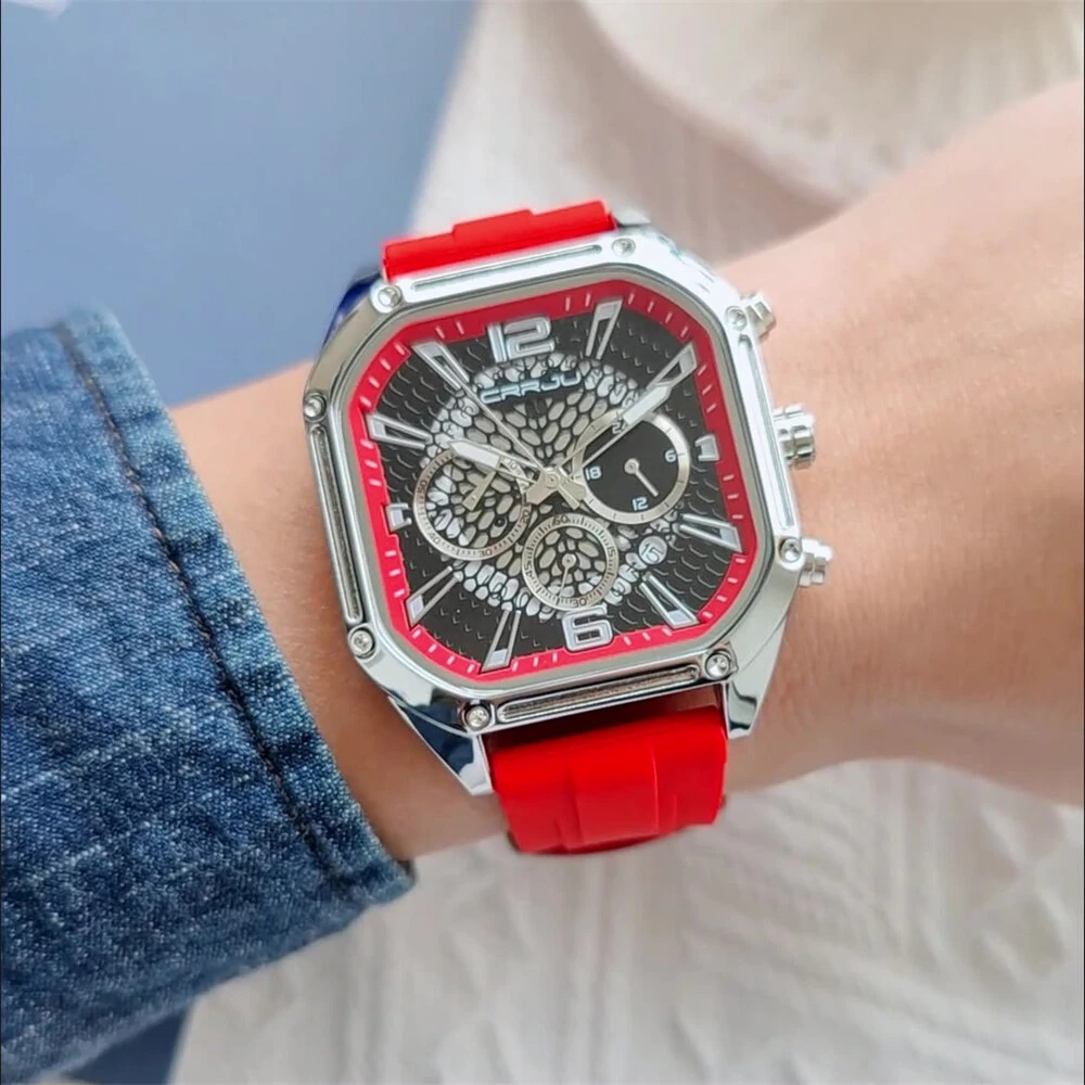 CRRJU Men's Business Quartz Watch Silicone Strap Waterproof Sport Wristwatch with Automatic Date Casual Design and Watch Box — view 6