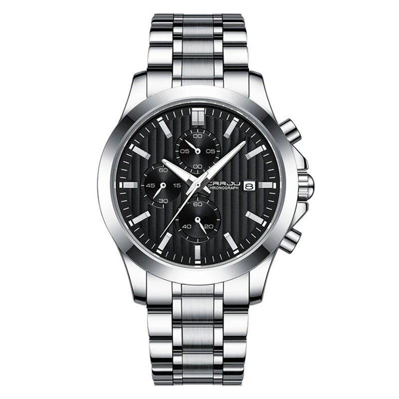 CRRJU Men's Business Watch, Solid Stainless Steel Multi-function Chronograph Waterproof Watch — view 2
