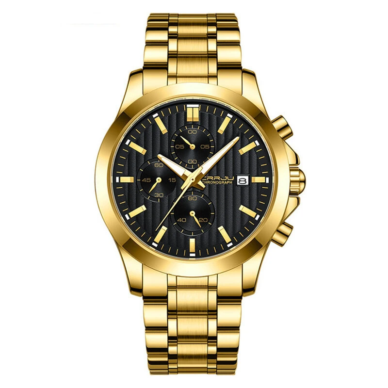 CRRJU Men's Business Watch, Solid Stainless Steel Multi-function Chronograph Waterproof Watch — view 3