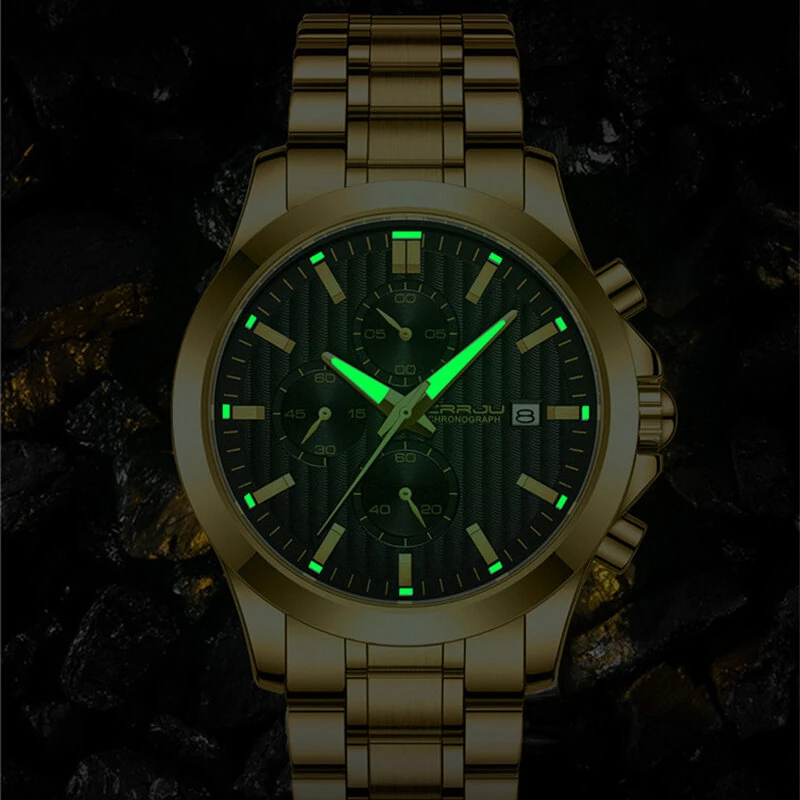 CRRJU Men's Business Watch, Solid Stainless Steel Multi-function Chronograph Waterproof Watch — view 5