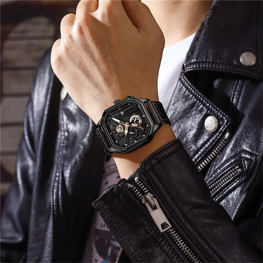 CRRJU Men's Luminous Waterproof Sports Watch Square Dial Chronograph Business Casual Quartz Wristwatches — view 6