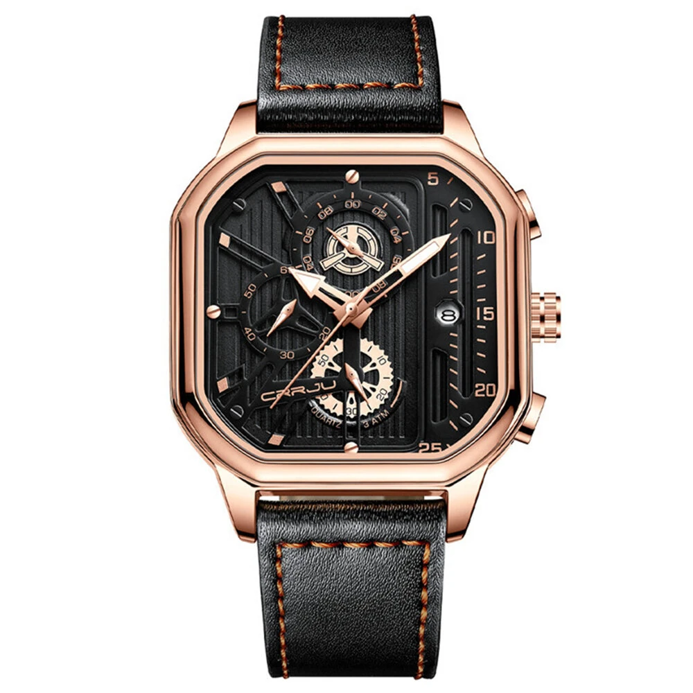 CRRJU Men's Luminous Waterproof Sports Watch Square Dial Chronograph Business Casual Quartz Wristwatches — view 7