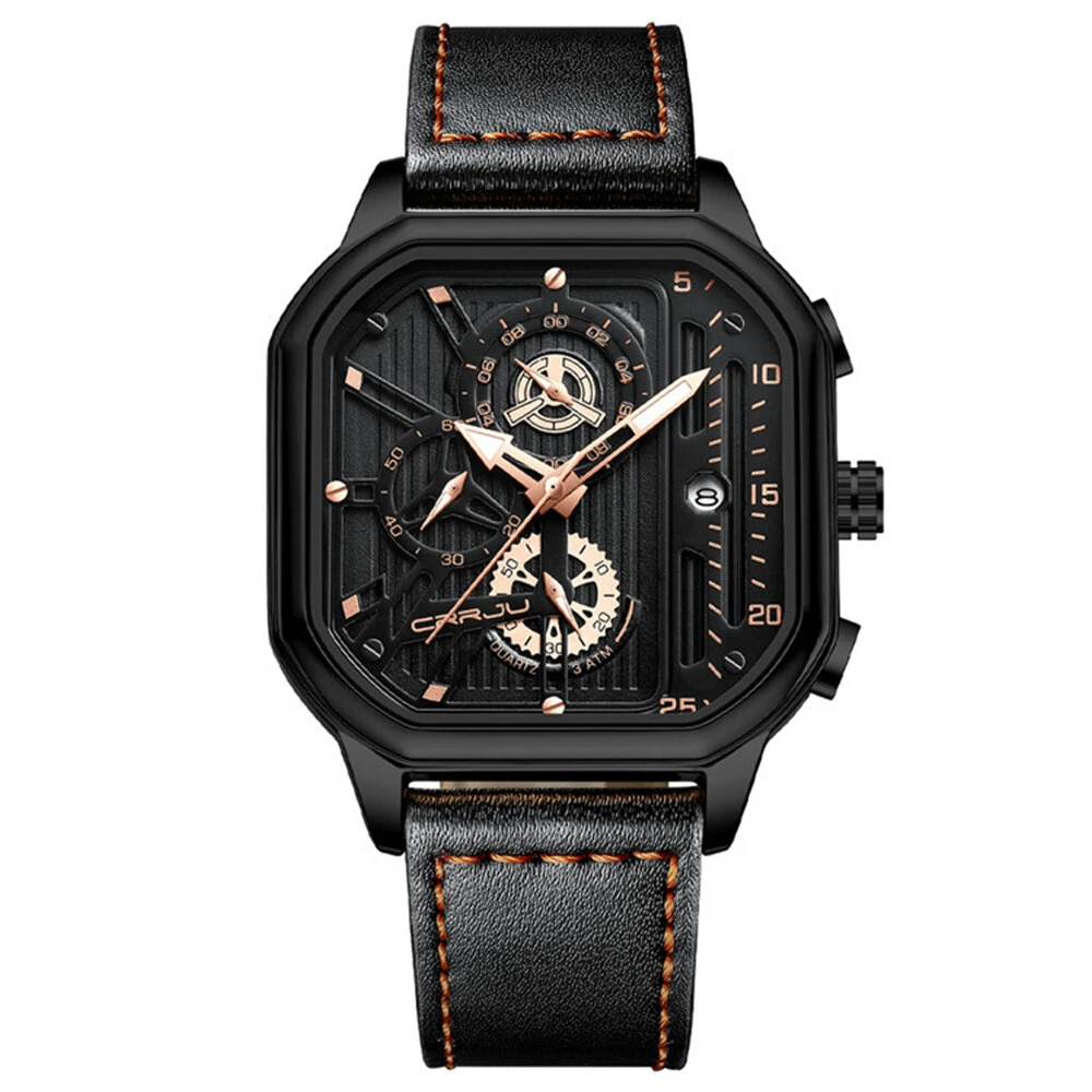 CRRJU Men's Luminous Waterproof Sports Watch Square Dial Chronograph Business Casual Quartz Wristwatches — view 8