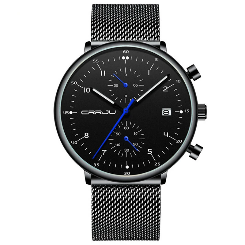 CRRJU Men's Watches Luxury Fashion Large Dial Watches Stainless Steel Quartz Watch Waterproof Chronograph Business Casual Wristwatch — view 10