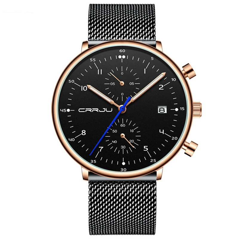 CRRJU Men's Watches Luxury Fashion Large Dial Watches Stainless Steel Quartz Watch Waterproof Chronograph Business Casual Wristwatch — view 2