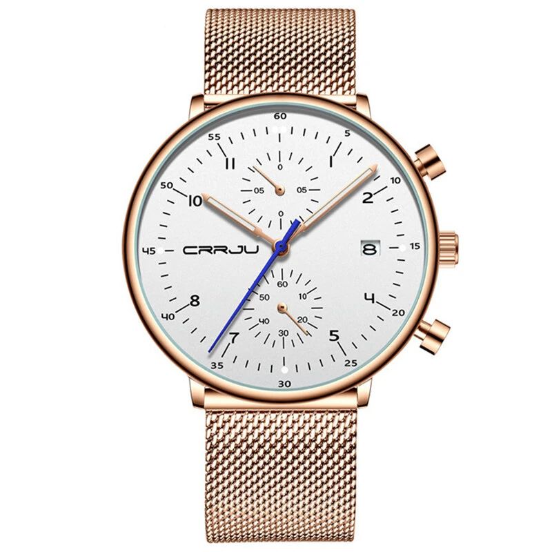 CRRJU Men's Watches Luxury Fashion Large Dial Watches Stainless Steel Quartz Watch Waterproof Chronograph Business Casual Wristwatch — view 3