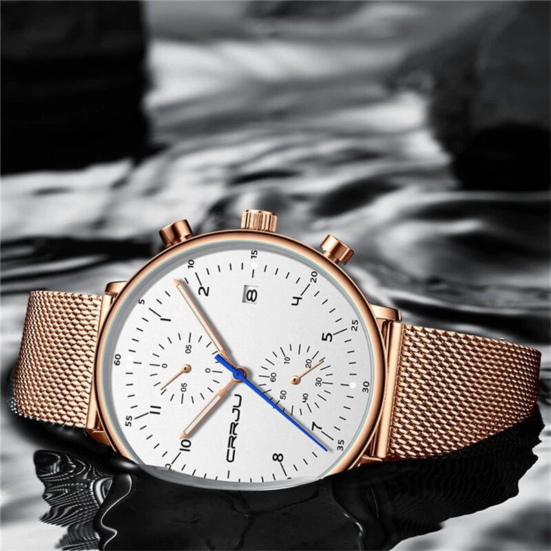 CRRJU Men's Watches Luxury Fashion Large Dial Watches Stainless Steel Quartz Watch Waterproof Chronograph Business Casual Wristwatch — view 5
