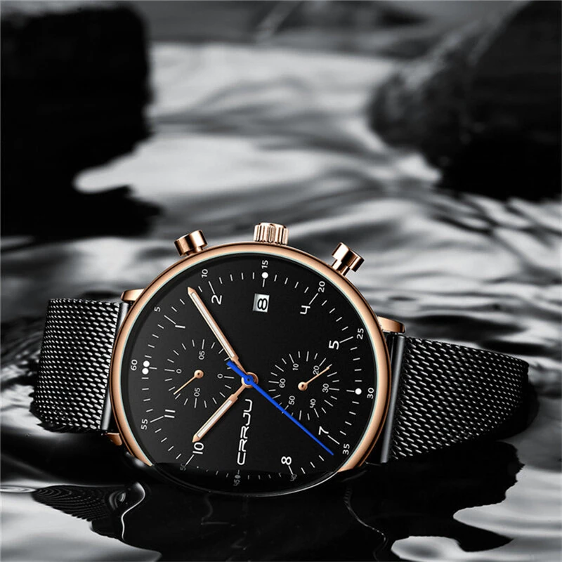 CRRJU Men's Watches Luxury Fashion Large Dial Watches Stainless Steel Quartz Watch Waterproof Chronograph Business Casual Wristwatch — view 6