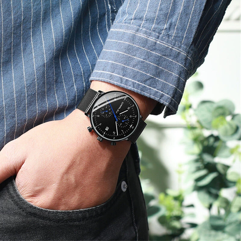 CRRJU Men's Watches Luxury Fashion Large Dial Watches Stainless Steel Quartz Watch Waterproof Chronograph Business Casual Wristwatch — view 9