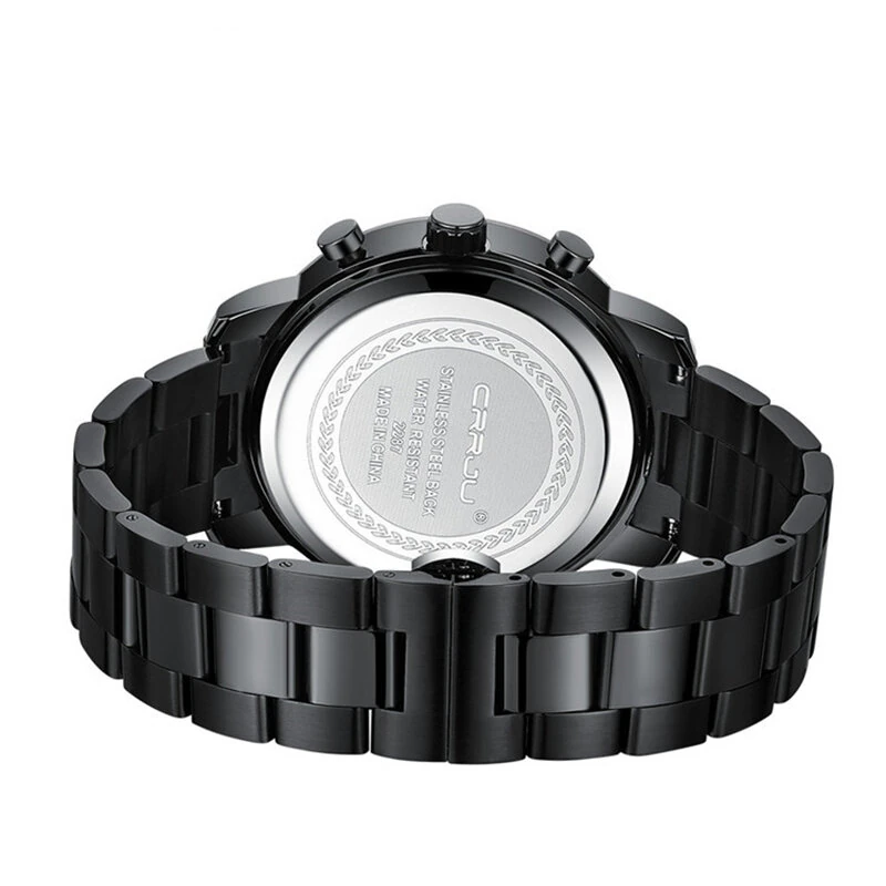 CRRJU Mens Chronograph Watch, Stainless Steel Strap Men Watch, Fashion Waterproof Black Wristwatch with a Box Male Ideal Choice for Gifts — view 7
