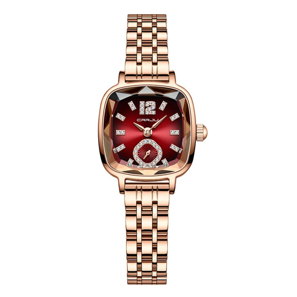 CRRJU Stainless Steel Women Watch Square Luxury Rhinestone Quartz Watch Business Waterproof Fashion Wrist Watch — CRRJU