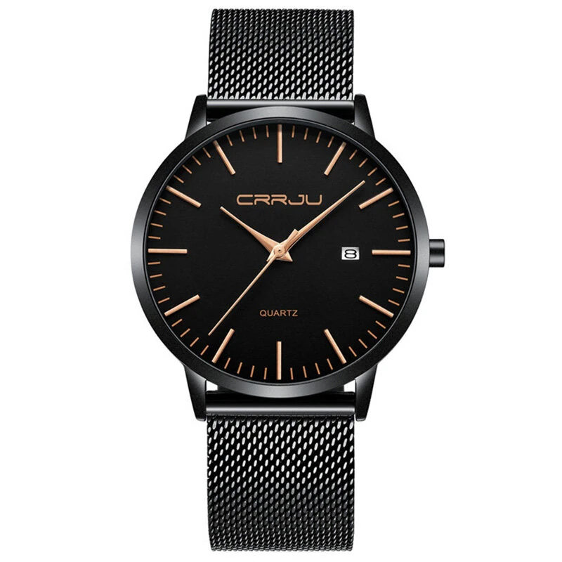 CRRJU Thin Men Watch Casual Simple Calendar Watch Quartz Watch Waterproof Sports Black Watches, Ideal choice for Gifts — view 10