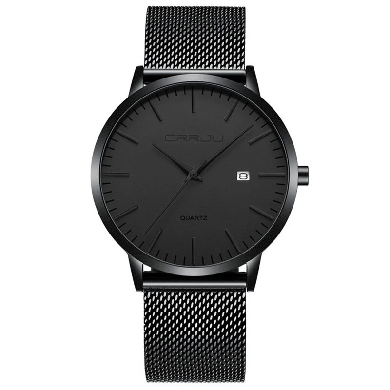 CRRJU Thin Men Watch Casual Simple Calendar Watch Quartz Watch Waterproof Sports Black Watches, Ideal choice for Gifts — view 2
