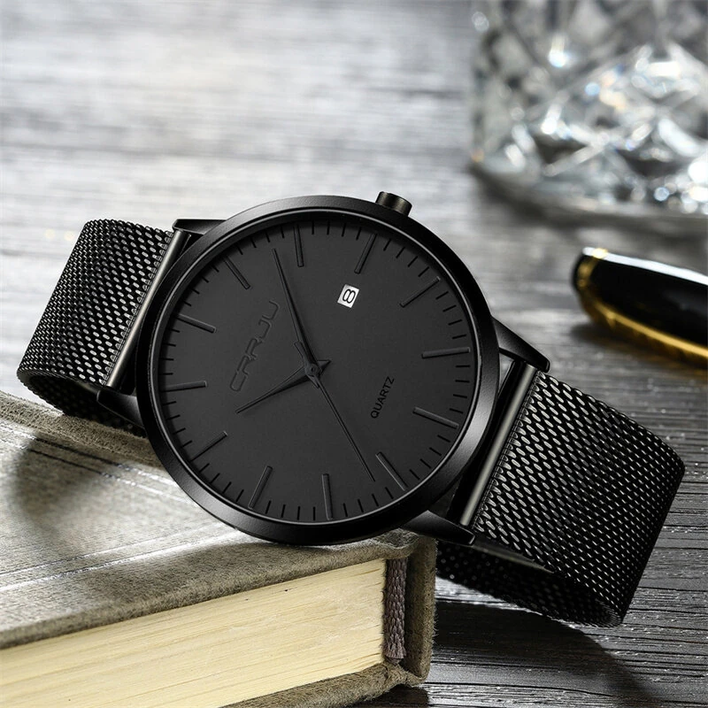 CRRJU Thin Men Watch Casual Simple Calendar Watch Quartz Watch Waterproof Sports Black Watches, Ideal choice for Gifts — view 4