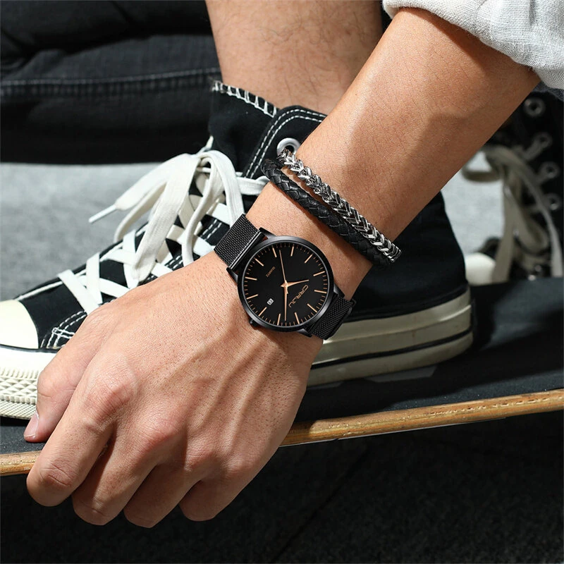 CRRJU Thin Men Watch Casual Simple Calendar Watch Quartz Watch Waterproof Sports Black Watches, Ideal choice for Gifts — view 5