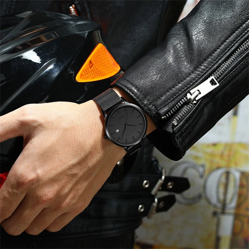 CRRJU Thin Men Watch Casual Simple Calendar Watch Quartz Watch Waterproof Sports Black Watches, Ideal choice for Gifts — view 6