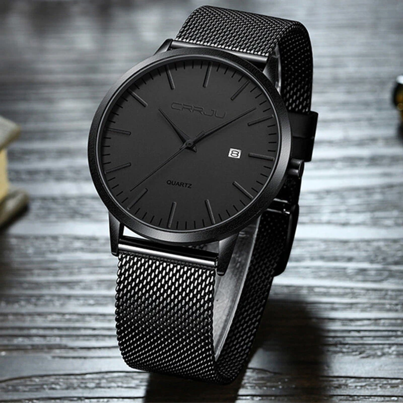 CRRJU Thin Men Watch Casual Simple Calendar Watch Quartz Watch Waterproof Sports Black Watches, Ideal choice for Gifts — view 7