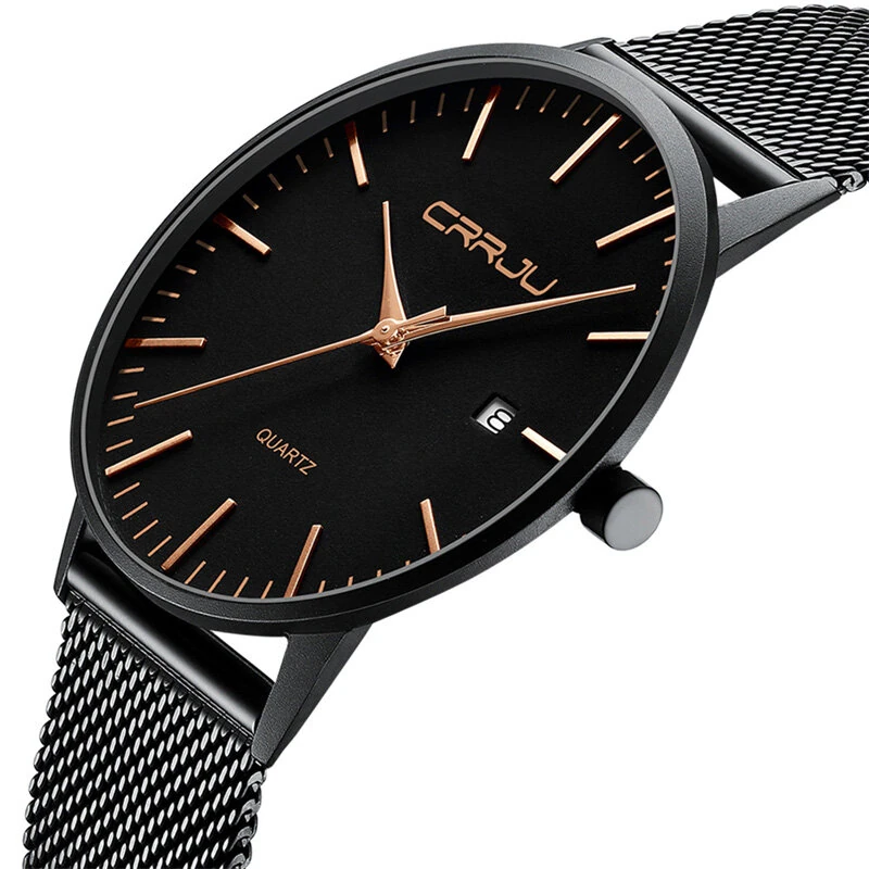 CRRJU Thin Men Watch Casual Simple Calendar Watch Quartz Watch Waterproof Sports Black Watches, Ideal choice for Gifts — view 8