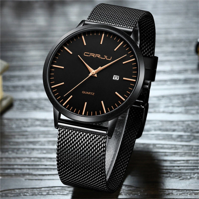 CRRJU Thin Men Watch Casual Simple Calendar Watch Quartz Watch Waterproof Sports Black Watches, Ideal choice for Gifts — view 9