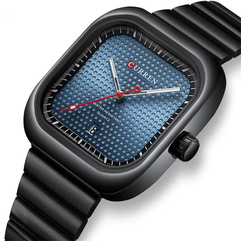 CURREN 36MM Large Dial Fashion Square Men's Quartz Watch Waterproof Luminous Calendar Clock Stainless Steel Business Casual Wristwatch — CURREN