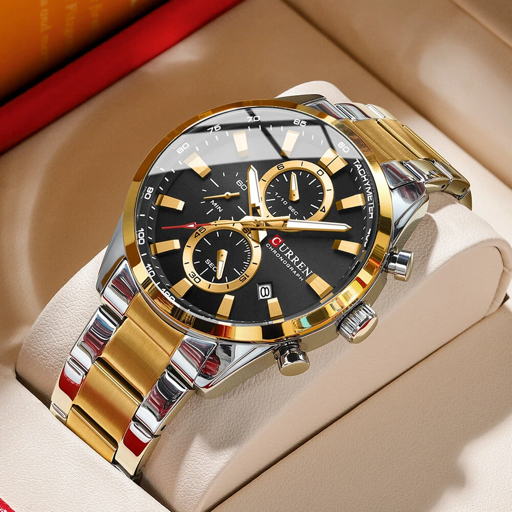 CURREN Business Men Watch Steel Band Multifunctional Chronograph Wristwatch Waterproof Round Watch, Ideal choice for Gifts — CURREN
