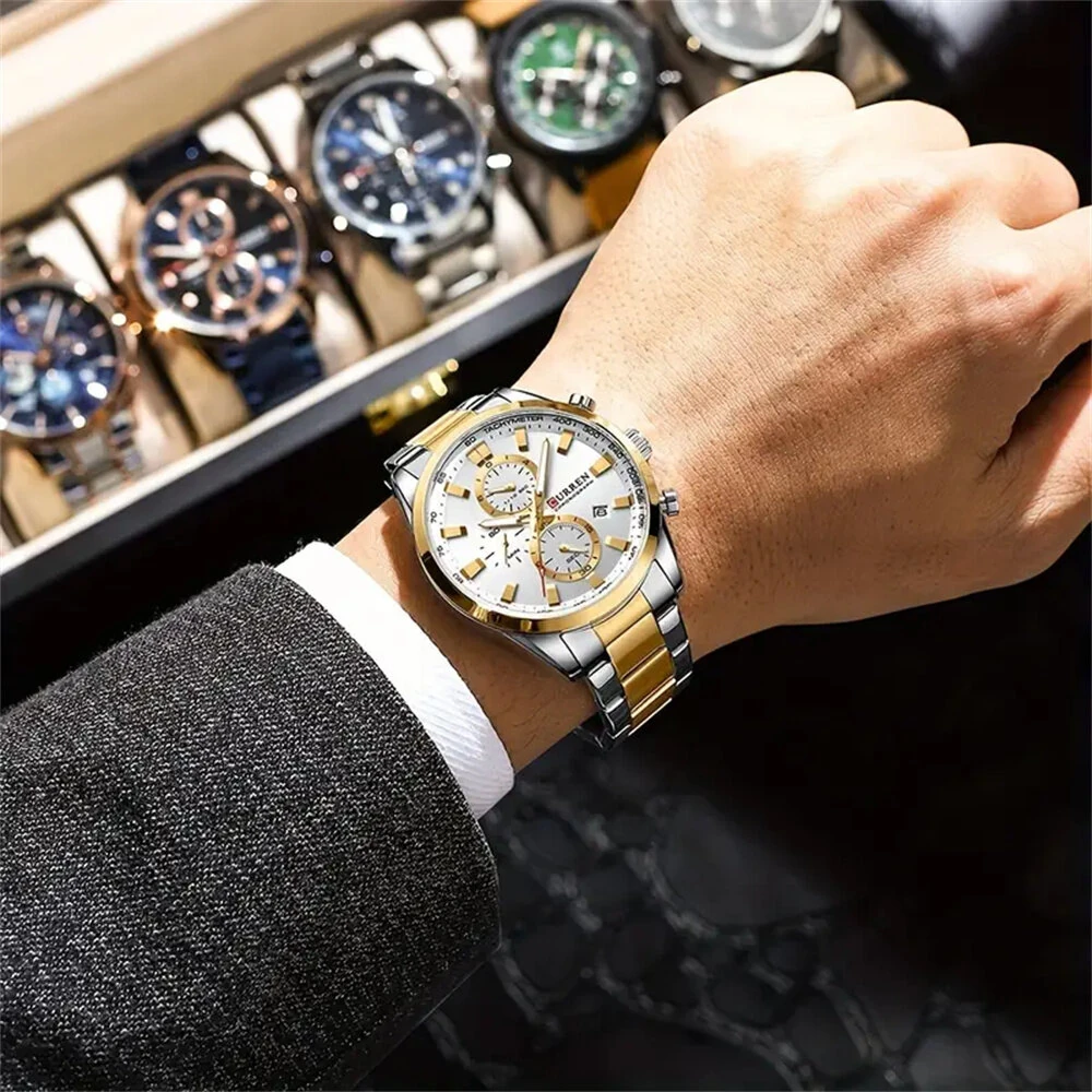 CURREN Business Men Watch Steel Band Multifunctional Chronograph Wristwatch Waterproof Round Watch, Ideal choice for Gifts — view 5
