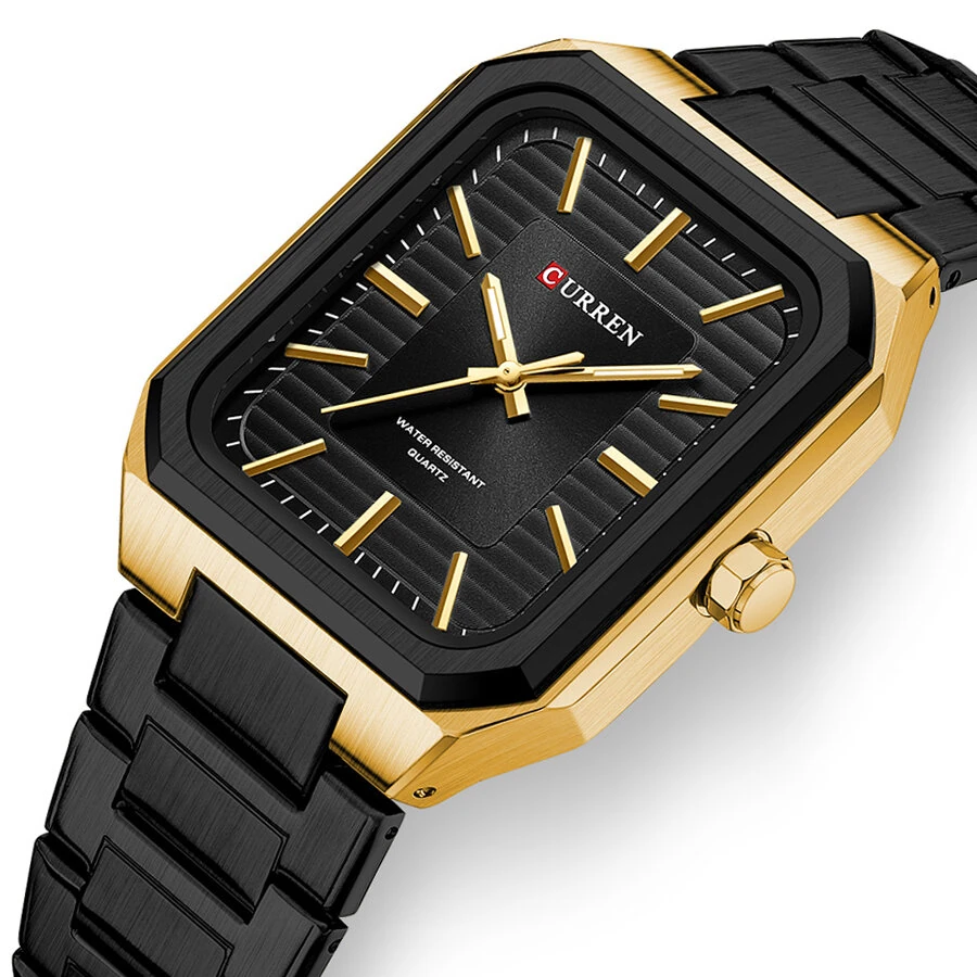 CURREN Fashion Rectangular Business Watches for Men Waterproof Luminous Hands Stainless Steel Simple Vintage Quartz Wristwatch — CURREN